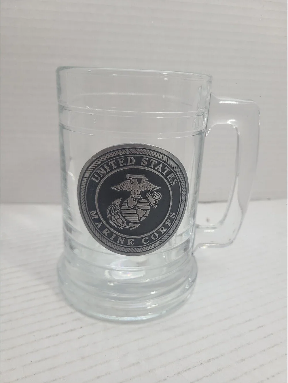 US Marine Corp Officially Licensed Heavy Glass Beer Mug w/ Pewter Emblem